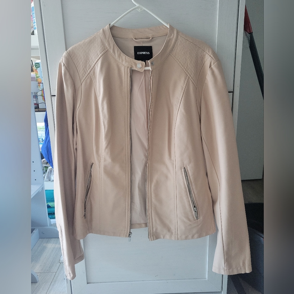 Blush pink leather jacket